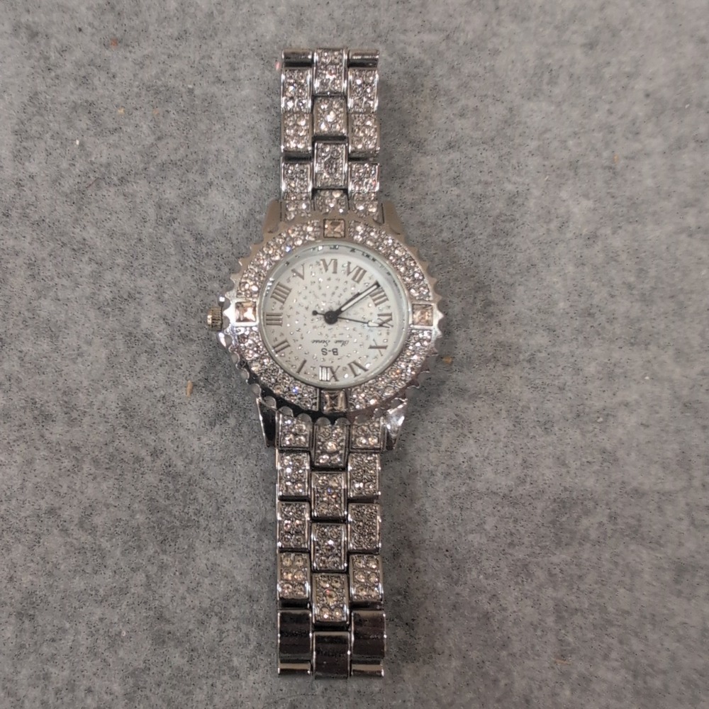 Women's Blue Sense Rhinestone Watch Roman Numerals Silver Tone Band Crystal - Picture 2 of 5